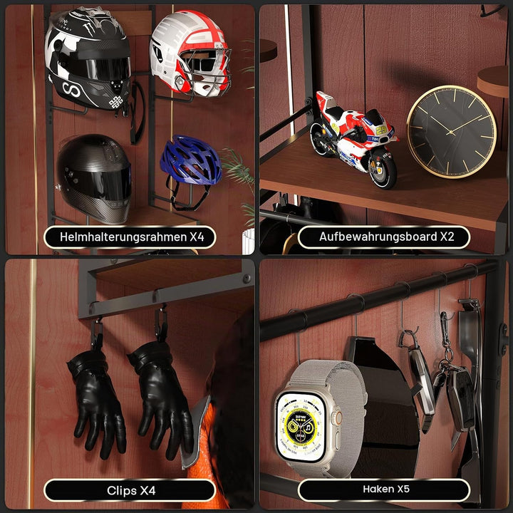 Helm Halterung Wandhalterung, Motorradhelmhalter Plattenständer Display Organizer mit 2 Holzschichtb