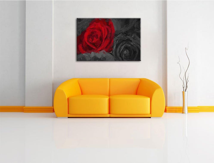 romantische rote Rosen schwarz/weiss Deluxe Format: 100x70 cm auf Leinwand, XXL riesige Bilder ferti