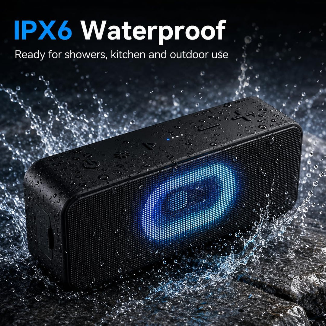 Ortizan Bluetooth Lautsprecher, Musikbox Bluetooth 5.3, Dualen Bass-Treibern, 24H Akku, 6 Lighting E