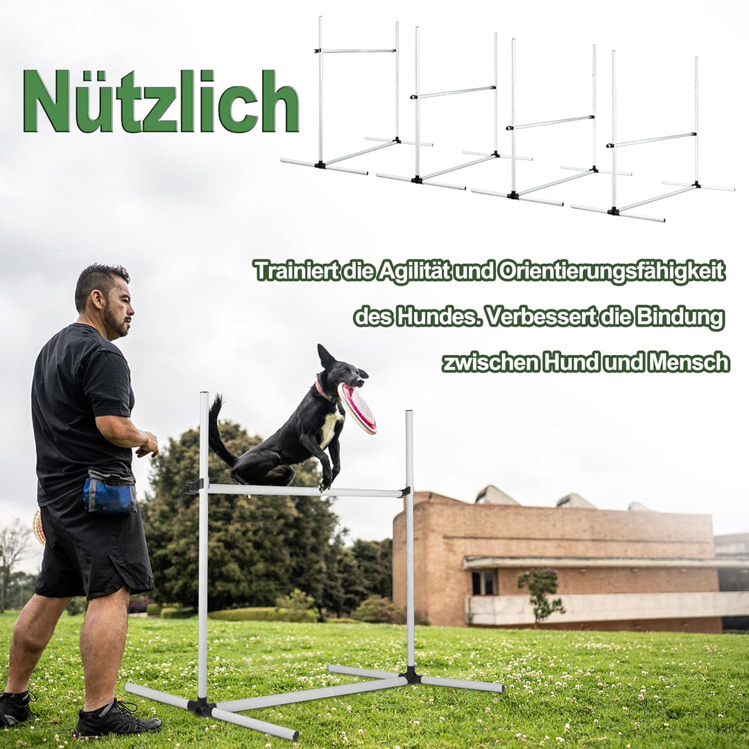 Weiss 4X Hürden für Hunde Agility-Ausrüstung Slalom Stangen Höhenverstellbar Slalom Training Trainin