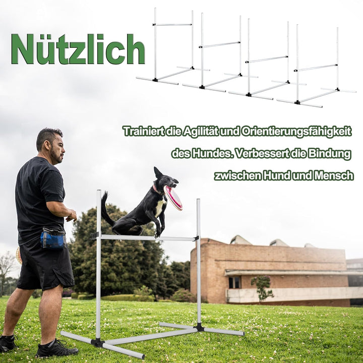 Weiss 4X Hürden für Hunde Agility-Ausrüstung Slalom Stangen Höhenverstellbar Slalom Training Trainin