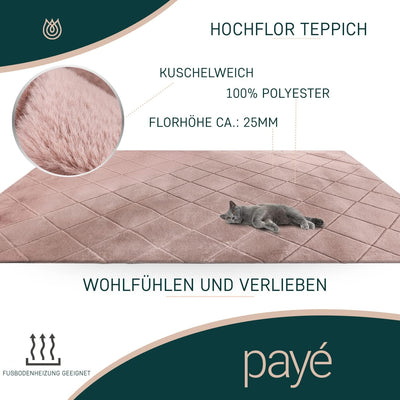 payé Teppich - Wohnzimmer Kuschwelweich 80x150cm Powder Pink Flauschig Karo Muster Modern Deko Teppi