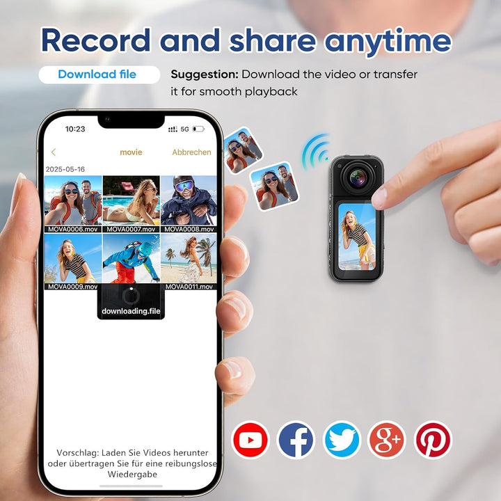 2.7K Mini Action Cam, Bodycam mit 1,47" Display &amp; 180° Linse | Inkl. 64GB Karte, Magnet &amp; Umhängeban