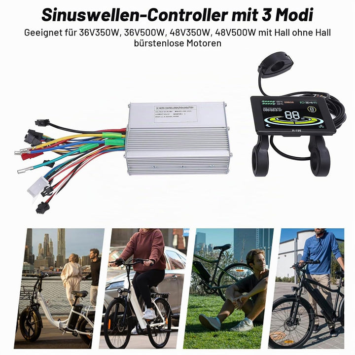 BuyWeek E-Bike Brushless Motor Controller Kit, 36V 48V 350W 500W 20A 3 Modus Sinuswelle Controller u