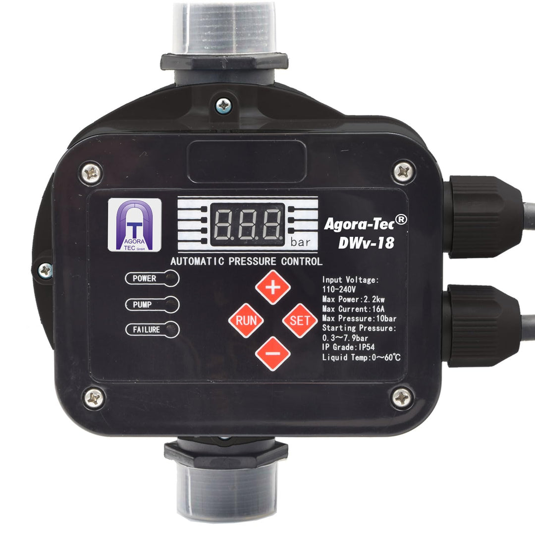 Agora-Tec® Pumpensteuerung Druckschalter Durchflusswächter AT-DWv-18 verkabelt (Ein- und Abschaltdru