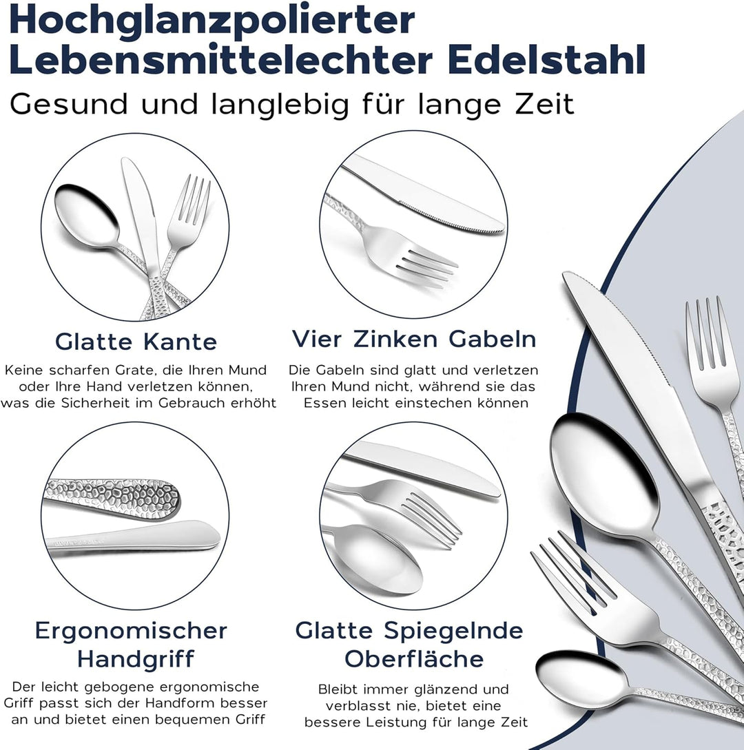 Homikit Besteck Set, 30-teilig Besteckset für 6 Personen, Edelstahl Gehämmertes Tafelbesteck, Essbes