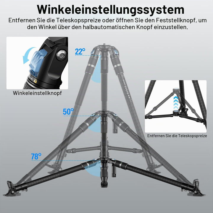 SIRUI SVS75 Rapid System Videostativ, Carbonfaser Stativ 155cm mit einstufiger Höhenverstellung, Mit