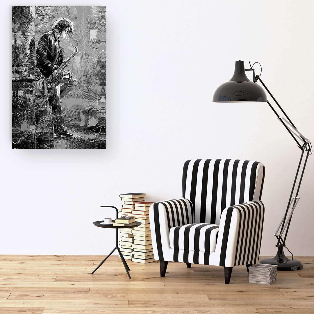 Startonight Leinwandbilder Schwarz und Weiss Junges Singen am Saxophon, Doppelansicht Überraschung M