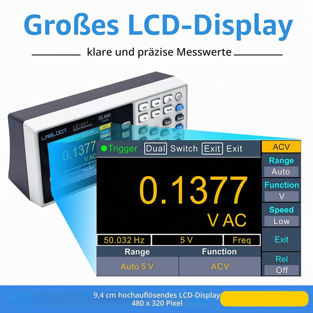 Labloot LB1041 USB Digitales Multimeter, 3,7 Zoll LCD-Bildschirm, 55000 Counts True RMS Temperatur M