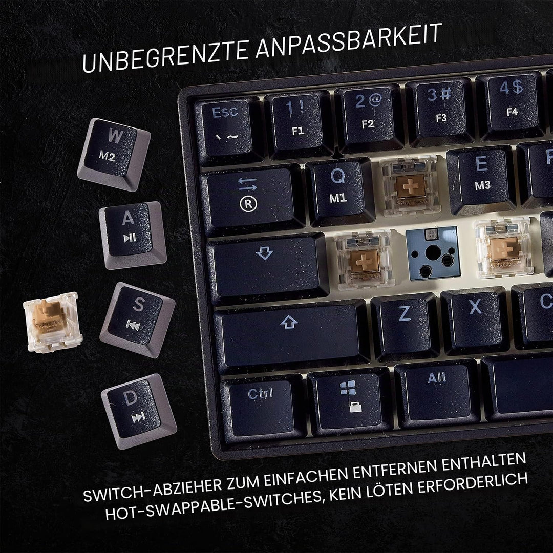 HK Gaming GK61 mechanische 60 Prozent Tastatur | 61 programmierbare Tasten mit RGB Beleuchtung | Kom