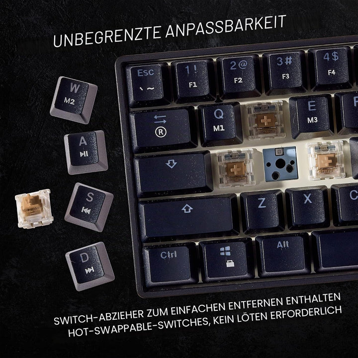 HK Gaming GK61 mechanische 60 Prozent Tastatur | 61 programmierbare Tasten mit RGB Beleuchtung | Kom