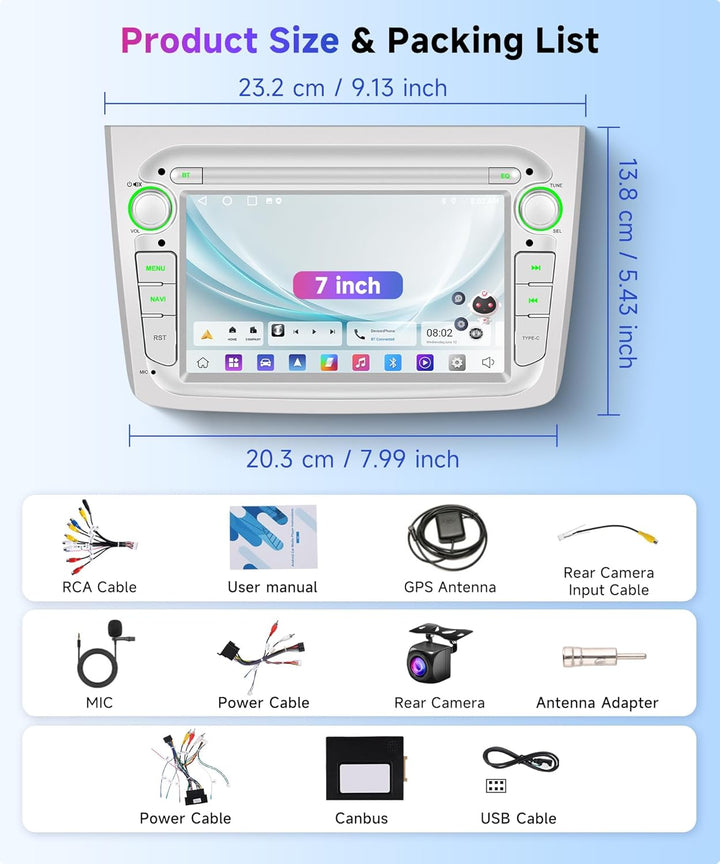 2G+64G Rimoody Android Autoradio für Alfa Romeo MITO 2008-2016 7 Zoll Touchscreen Autoradio mit Wire