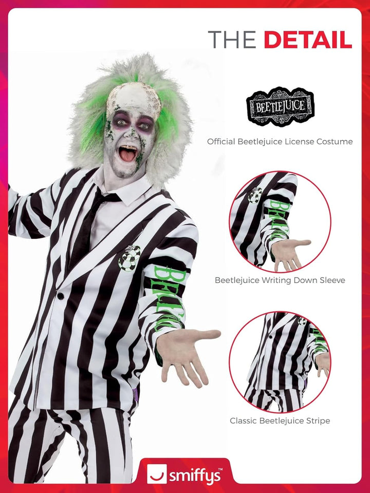 Smiffys Beetlejuice Kinderkostüm mit Jacke Mock Shirt Krawatte und Hose Offiziell lizenzierte Warner