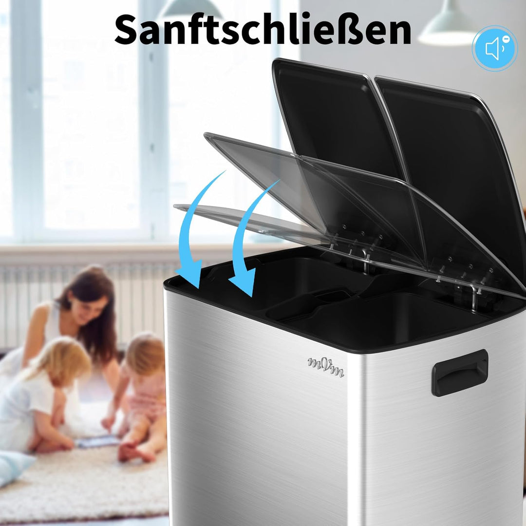 mVm Mülleimer Küche,60 Liter Treteimer,2x30L Doppelter Abfalleimer 2er-Mülleimer Mülltrennung mit In