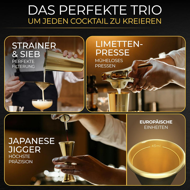 EMPATION Cocktail Set Gold [TESTSIEGER] 825ml Boston Cocktail Shaker aus Edelstahl, leicht zu öffnen