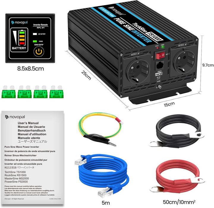 novopal 1000W KFZ Reiner Sinus Spannungswandler-Auto Wechselrichter 12v auf 230v Umwandler-Inverter
