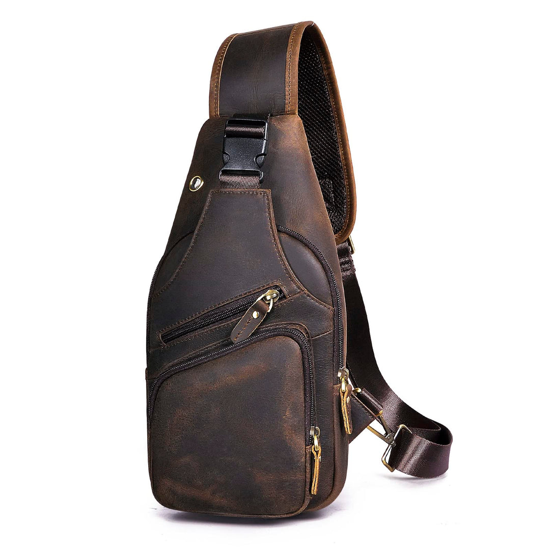 Le'aokuu Herren Echtes Leder Brusttasche Umhängetasche Sport Outdoor Messenger Bag Wanderrucksäcke（8