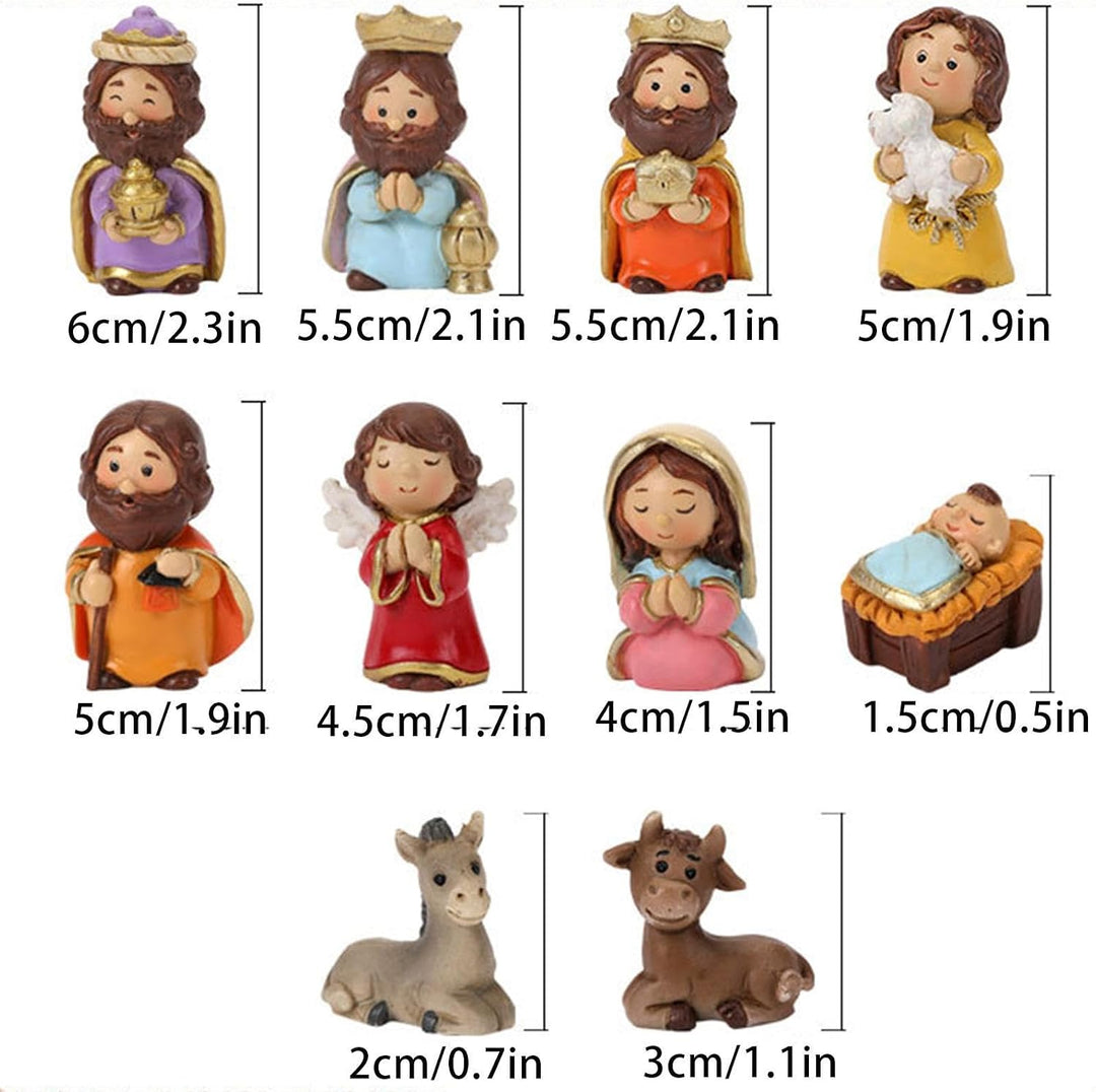 Krippenfiguren Set, Weihnachtskrippe Figuren Handbemalt, 10 Teilig Mit Maria Josef Jesus, Krippenzub