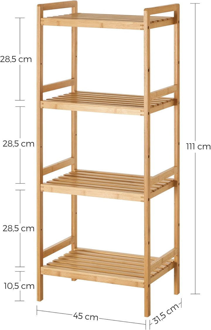 SONGMICS Bambus Regal, Küchenregal, Badregal, Bücherregal, Standregal mit 4 Ablagen, 31,5 x 45 x 111
