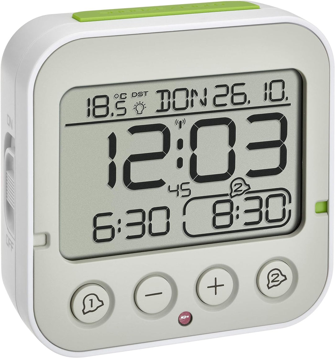 TFA Dostmann Funk Bingo 2.0, digitaler Wecker mit Temperaturanzeige, 2 Weckzeiten, weiss, (L) 95 x (