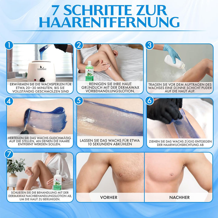 Dermawax 800 Gramm Azure Vegan Waxing Perlen zur Haarentfernung Intimbereich Bikinizone Achseln Rück
