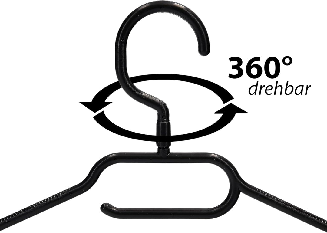 20 x Kleiderbügel schwarz Plastik VonBueren | mit 360° Drehhaken | platzsparend | 100% Recyclingkuns