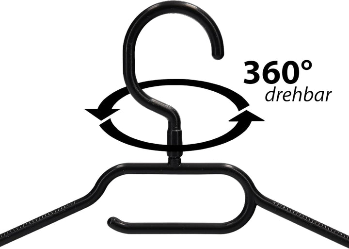 20 x Kleiderbügel schwarz Plastik VonBueren | mit 360° Drehhaken | platzsparend | 100% Recyclingkuns