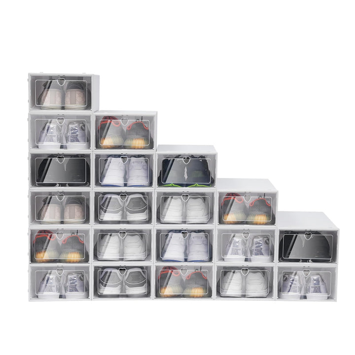 MINRS Schuhboxen, 31 X 20 X 11cm, Schuhboxen Stapelbar 20er Set Shoe Box mit Tür Stapelbar mit Trans