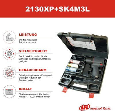 Ingersoll Rand Schlagschrauber mit 816 Nm Drehmoment, Steckschlüsselset mit 3 Nüssen SK4ML3L, geräus