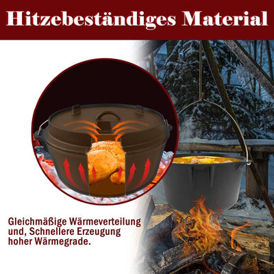 TRMLBE Dutch Oven Set in Holzkiste 12-teilig Gusseisen Kochtopf-Set mit Dutch Oven und viel Zubehör,