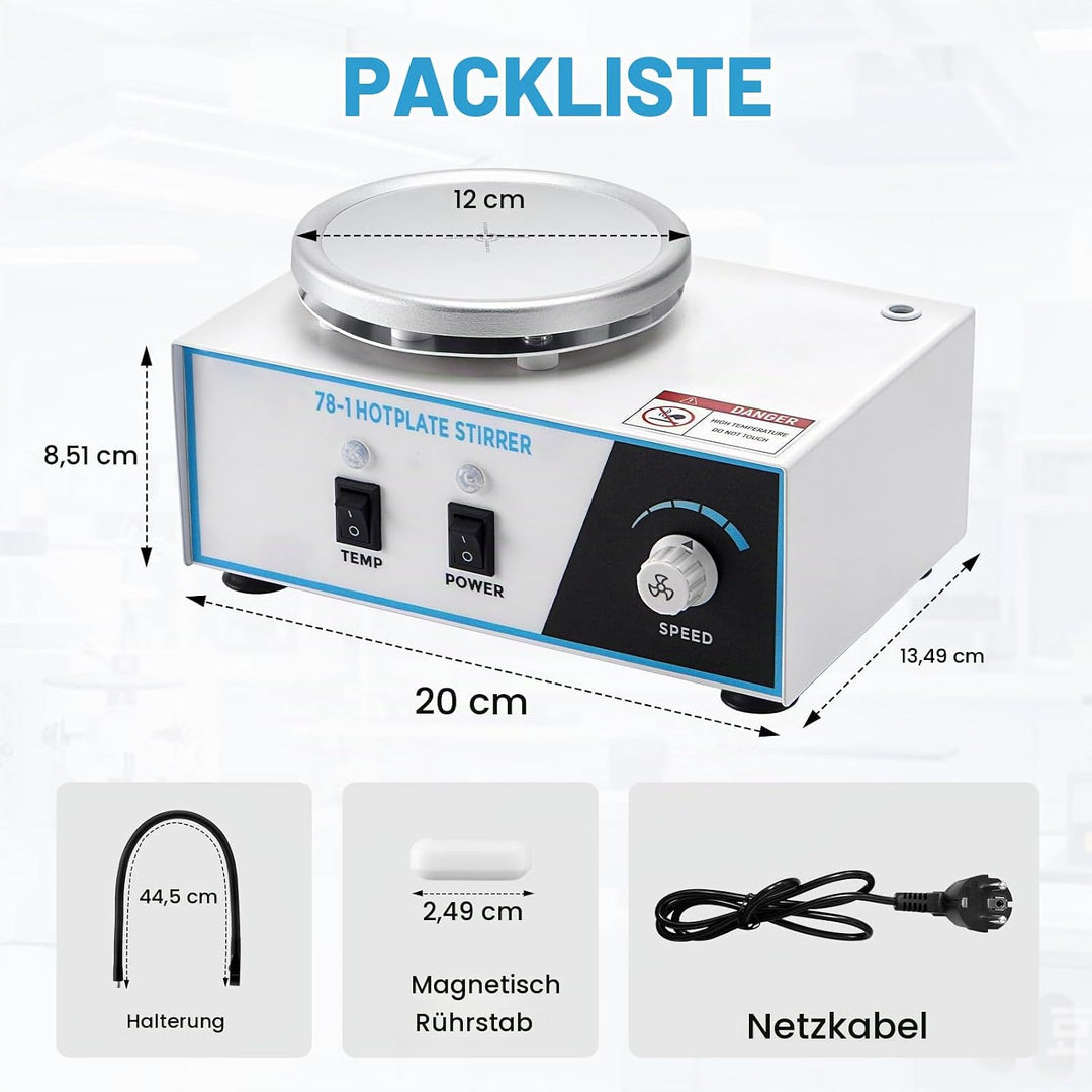 1.5L Magnetrührer mit Heizplatte, 100-2600 rpM 280°C 120mm mit PT1000-Sensor Biegbare Halterung, Mag