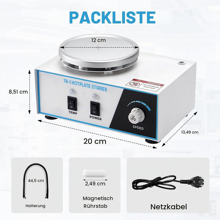 1.5L Magnetrührer mit Heizplatte, 100-2600 rpM 280°C 120mm mit PT1000-Sensor Biegbare Halterung, Mag