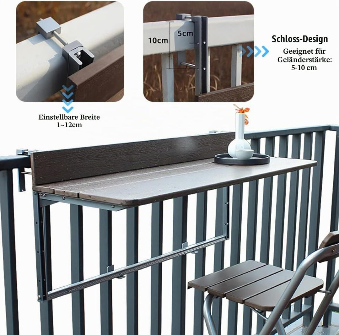 Gdmokle Klappbarer Balkonhängetisch Balkonklapptisch, 5-Fach höhenverstellbar, Aluminiumprofil-Tisch
