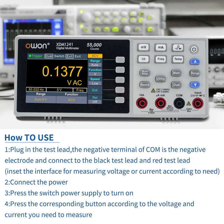 OWON XDM1241 Tragbares Tischmultimeter mit 3,5 Zoll 55.000 Count True RMS Ultraleicht Mit Lithium-Ba