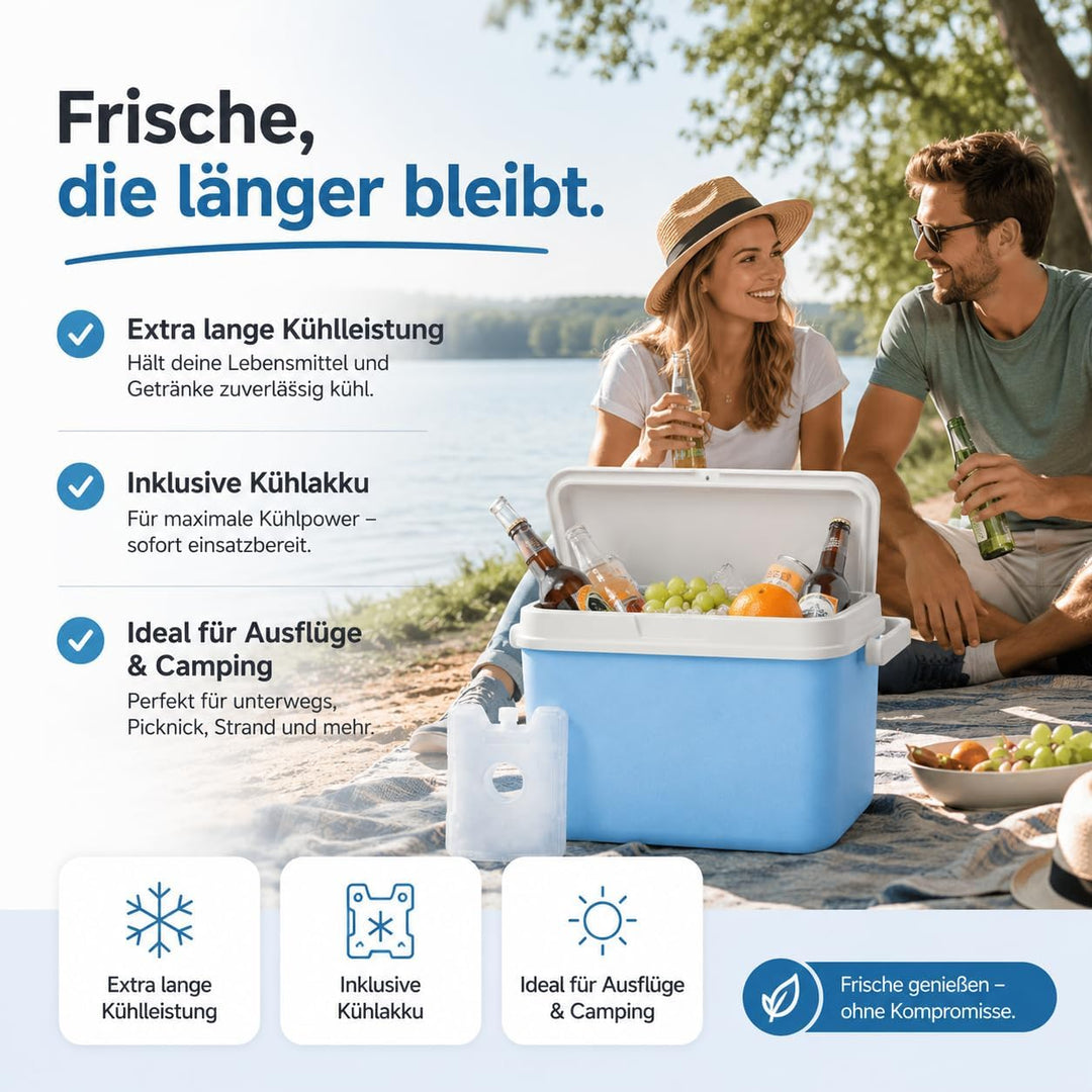 Kühlbox 15 Liter mit mobilen Kühlakku/Kühlelement für extra Lange Kühlung - Kühltasche/Thermobox Bla