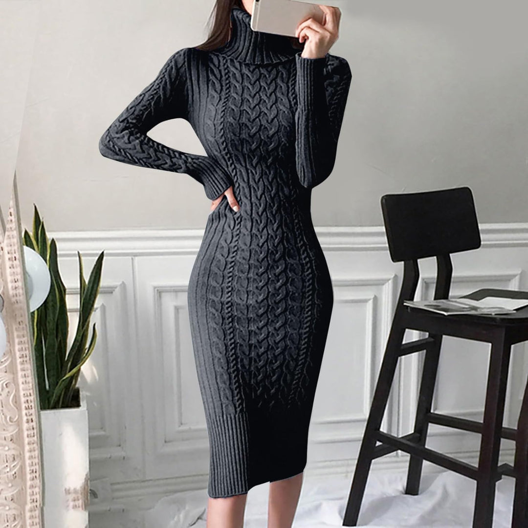 Generisch 2025- für Damen gestrickte figurbetonte Midi-Pullover-Kleider Cardigan Mit Damen (Black M)