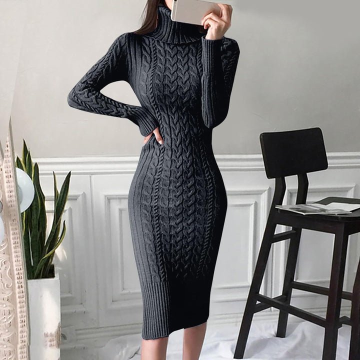 Generisch 2025- für Damen gestrickte figurbetonte Midi-Pullover-Kleider Cardigan Mit Damen (Black M)