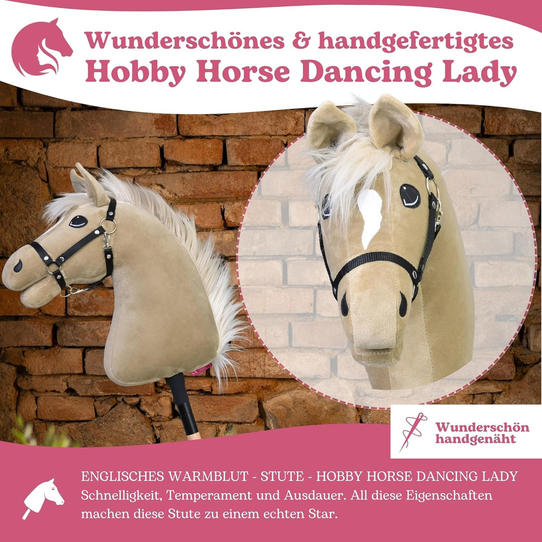 LarDen Hobby Horse Dancing Lady mit schwarzem Halfter - Grösse M, HANDGEFERTIGTES Stockpferd Für Kle