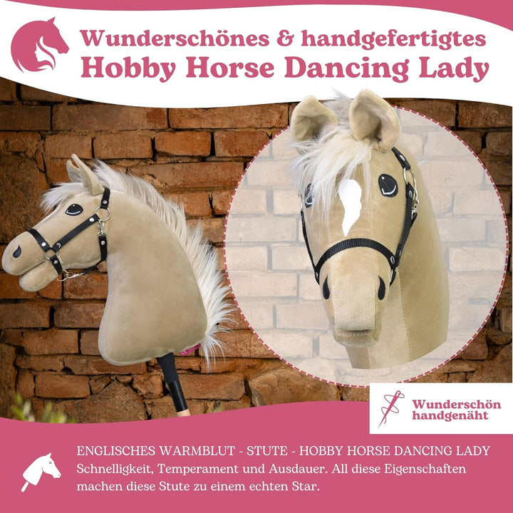 LarDen Hobby Horse Dancing Lady mit schwarzem Halfter - Grösse M, HANDGEFERTIGTES Stockpferd Für Kle