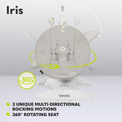 LIONELO Iris Elektrisch Babywippe 360o drehbar für Babys bis zu 9 kg Verstellbare Rückenlehne, 5 Wie