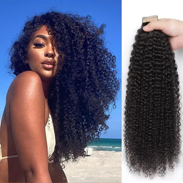 YDDM 22 Zoll Tape Extensions Echthaar 40 Stück 100g Schwarz Kinky Curly Tape In HaarverläNgerung Ech