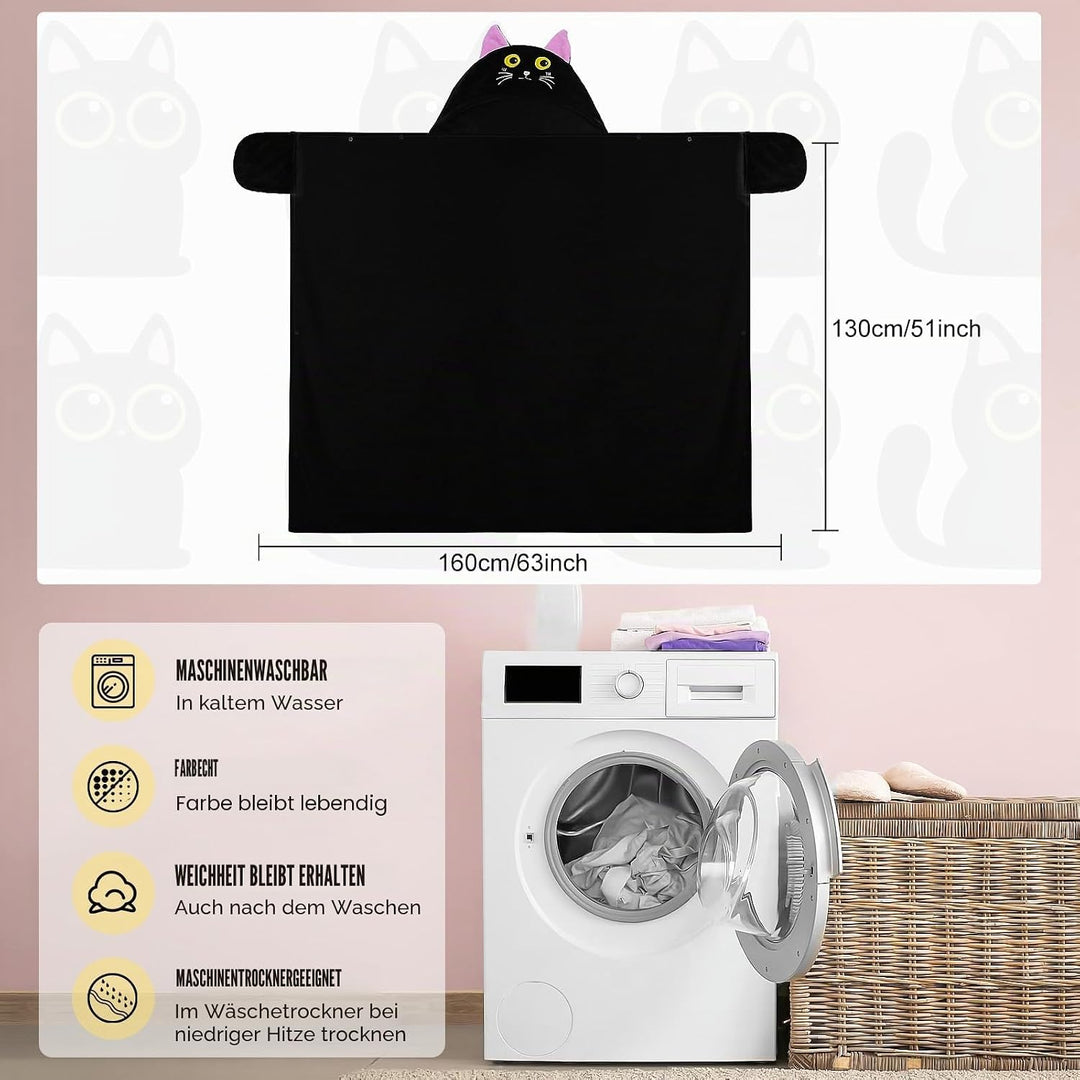 Flauschig Kuscheldecke Mit Ärmeln, Schwarze Katze Tragbare Decke Sofa Decke Geschenk für Frauen, Sch