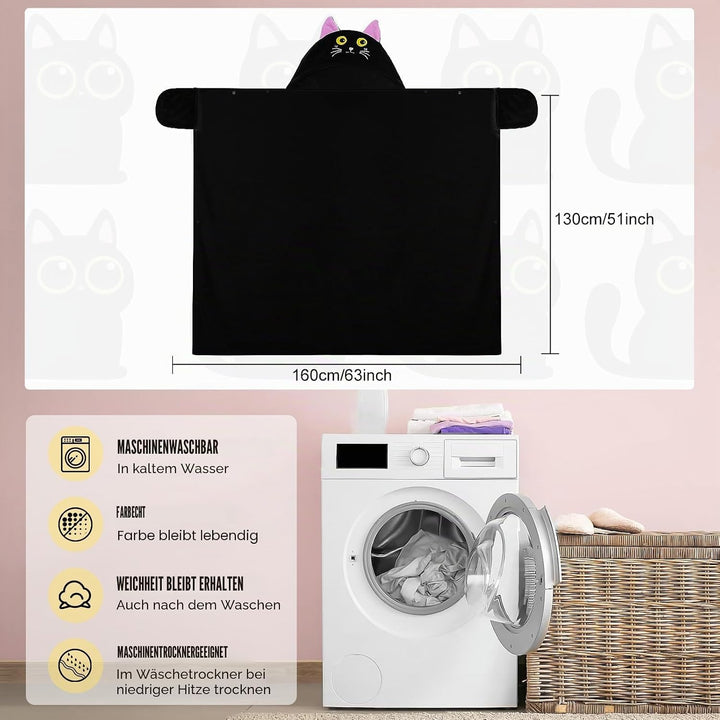 Flauschig Kuscheldecke Mit Ärmeln, Schwarze Katze Tragbare Decke Sofa Decke Geschenk für Frauen, Sch