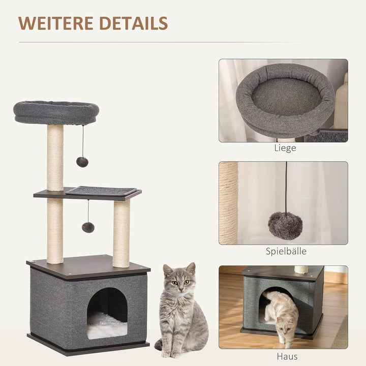 PawHut Katzenkratzbaum Katzenspielzeug Kletterbaum Spielmöglichkeiten Spielsisal Spielseil PB-Platte