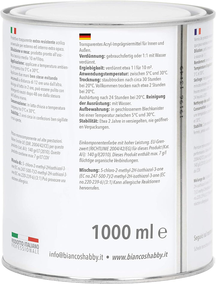 bianco Shabby Hintergrund/Finish transparent matt für Chalk Paint (1 Litre)