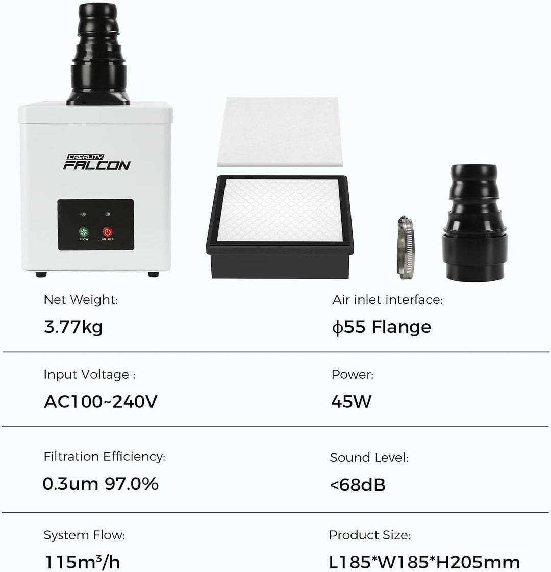 Creality Falcon YW45 Rauchfilter für A1 Lasergravierer, Kompakter Luftreiniger mit 2-Schicht-Filters