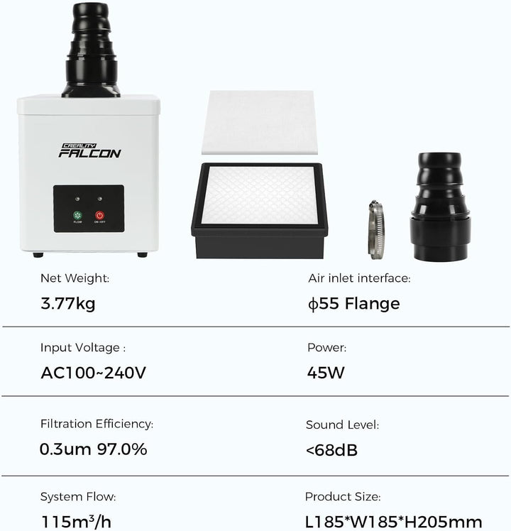 Creality Falcon YW45 Rauchfilter für A1 Lasergravierer, Kompakter Luftreiniger mit 2-Schicht-Filters