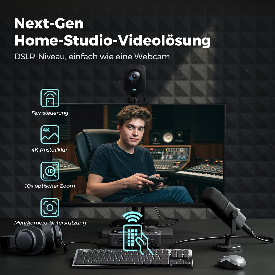 NearStream 4K-Webcam für Streaming, 1/2,8 Zoll CMOS-Sensor mit 8 Megapixeln, 40-facher Hybrid-Zoom,