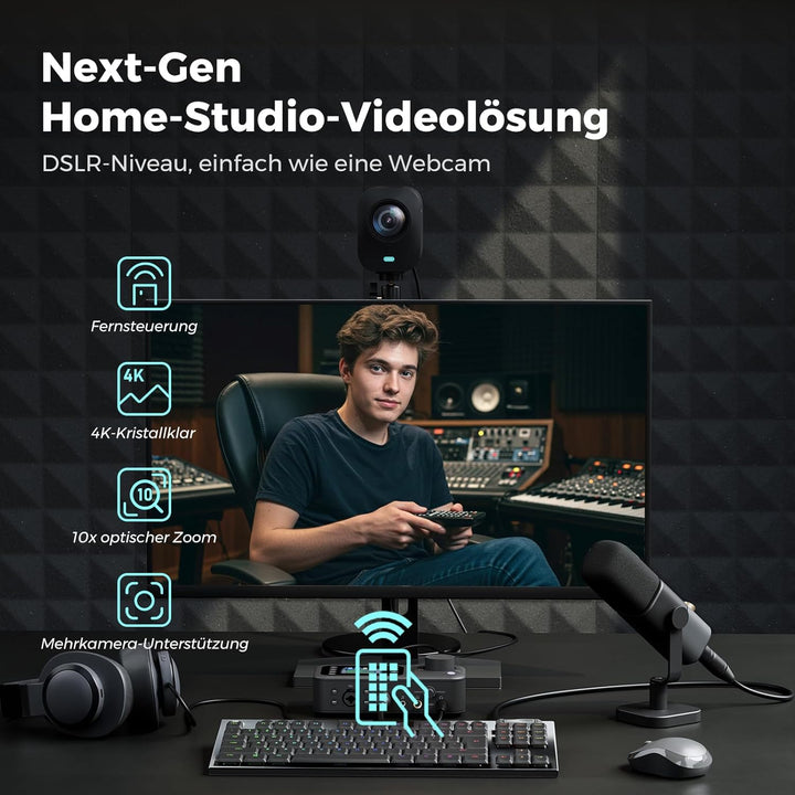 NearStream 4K-Webcam für Streaming, 1/2,8 Zoll CMOS-Sensor mit 8 Megapixeln, 40-facher Hybrid-Zoom,