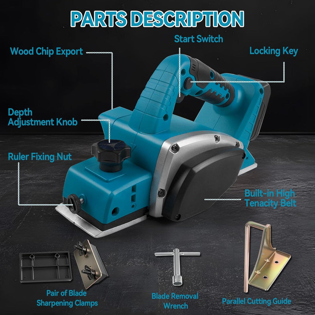 Kabelloser Elektrohobel für Makita 18 V, 15000 U/min Bürstenloser elektrischer Handhobel mit 82 mm B